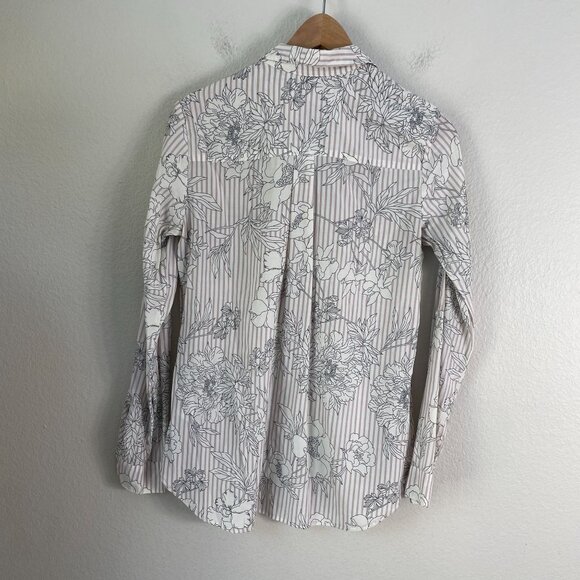 Express City Shirt Womens Small Floral Stripe Button Up Blouse Roll Tab Sleeve - Picture 7 of 8
